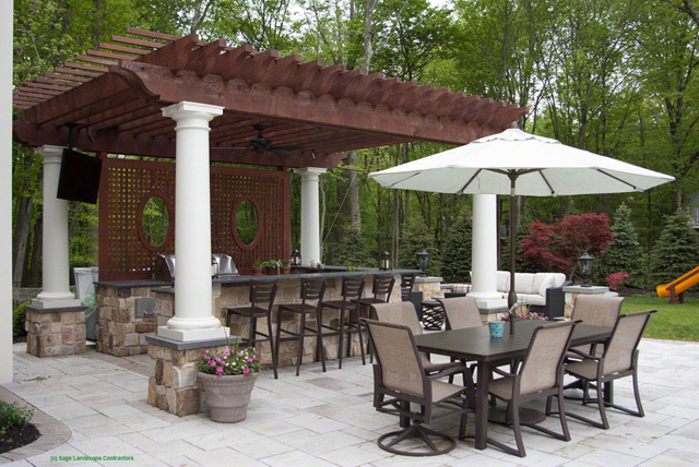 Patio with outdoor kitchen pergola